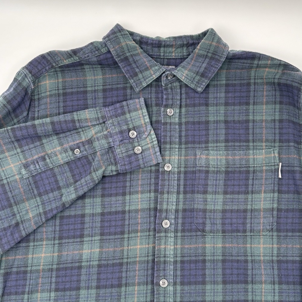 Eddie Bauer Men's XL Green Navy Plaid Flannel Shirt Long Sleeve Cotton Button Up